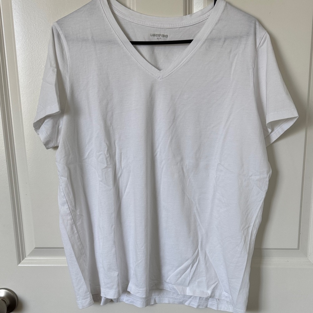 Lands' End Classic White V-Neck Tee